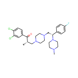 C[C@@H](CN1CCN(C[C@H](c2ccc(F)cc2)N2CCN(C)CC2)CC1)C(=O)c1ccc(Cl)c(Cl)c1 ZINC000022928044