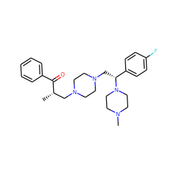 C[C@@H](CN1CCN(C[C@H](c2ccc(F)cc2)N2CCN(C)CC2)CC1)C(=O)c1ccccc1 ZINC000022927947