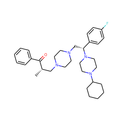 C[C@@H](CN1CCN(C[C@H](c2ccc(F)cc2)N2CCN(C3CCCCC3)CC2)CC1)C(=O)c1ccccc1 ZINC000022927993