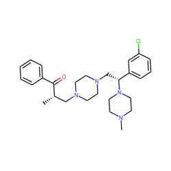 C[C@@H](CN1CCN(C[C@H](c2cccc(Cl)c2)N2CCN(C)CC2)CC1)C(=O)c1ccccc1 ZINC000022927929