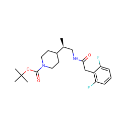 C[C@@H](CNC(=O)Cc1c(F)cccc1F)C1CCN(C(=O)OC(C)(C)C)CC1 ZINC000066098892