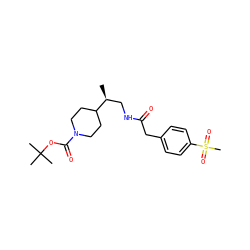 C[C@@H](CNC(=O)Cc1ccc(S(C)(=O)=O)cc1)C1CCN(C(=O)OC(C)(C)C)CC1 ZINC000066077652