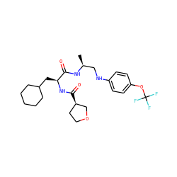 C[C@@H](CNc1ccc(OC(F)(F)F)cc1)NC(=O)[C@H](CC1CCCCC1)NC(=O)[C@@H]1CCOC1 ZINC000014971949