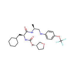 C[C@@H](CNc1ccc(OC(F)(F)F)cc1)NC(=O)[C@H](CC1CCCCC1)NC(=O)O[C@H]1CCOC1 ZINC000014971958