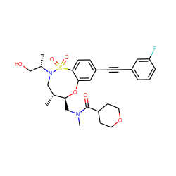 C[C@@H](CO)N1C[C@@H](C)[C@H](CN(C)C(=O)C2CCOCC2)Oc2cc(C#Cc3cccc(F)c3)ccc2S1(=O)=O ZINC001772622919