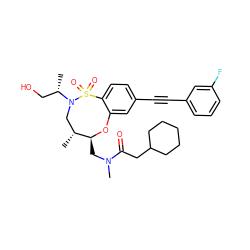 C[C@@H](CO)N1C[C@@H](C)[C@H](CN(C)C(=O)CC2CCCCC2)Oc2cc(C#Cc3cccc(F)c3)ccc2S1(=O)=O ZINC001772655770