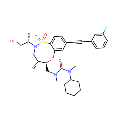 C[C@@H](CO)N1C[C@@H](C)[C@H](CN(C)C(=O)N(C)C2CCCCC2)Oc2cc(C#Cc3cccc(F)c3)ccc2S1(=O)=O ZINC001772592854