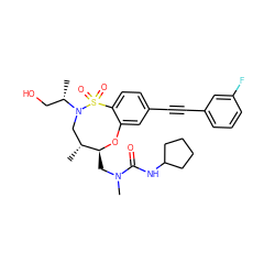 C[C@@H](CO)N1C[C@@H](C)[C@H](CN(C)C(=O)NC2CCCC2)Oc2cc(C#Cc3cccc(F)c3)ccc2S1(=O)=O ZINC001772619483