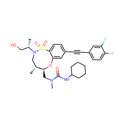 C[C@@H](CO)N1C[C@@H](C)[C@H](CN(C)C(=O)NC2CCCCC2)Oc2cc(C#Cc3ccc(F)c(F)c3)ccc2S1(=O)=O ZINC001772617844