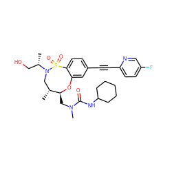 C[C@@H](CO)N1C[C@@H](C)[C@H](CN(C)C(=O)NC2CCCCC2)Oc2cc(C#Cc3ccc(F)cn3)ccc2S1(=O)=O ZINC001772649710