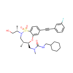 C[C@@H](CO)N1C[C@@H](C)[C@H](CN(C)C(=O)NCC2CCCCC2)Oc2cc(C#Cc3cccc(F)c3)ccc2S1(=O)=O ZINC001772654194