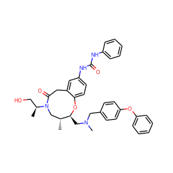 C[C@@H](CO)N1C[C@@H](C)[C@H](CN(C)Cc2ccc(Oc3ccccc3)cc2)Oc2ccc(NC(=O)Nc3ccccc3)cc2CC1=O ZINC000095600443