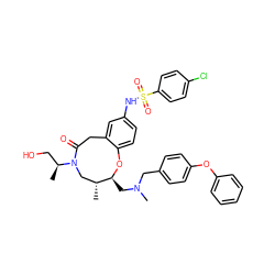 C[C@@H](CO)N1C[C@@H](C)[C@H](CN(C)Cc2ccc(Oc3ccccc3)cc2)Oc2ccc(NS(=O)(=O)c3ccc(Cl)cc3)cc2CC1=O ZINC000095598738