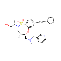 C[C@@H](CO)N1C[C@@H](C)[C@H](CN(C)Cc2cccnc2)Oc2cc(C#CC3CCCC3)ccc2S1(=O)=O ZINC000095601719