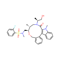 C[C@@H](CO)N1C[C@@H](C)[C@H](CN(C)S(=O)(=O)c2ccccc2F)OCc2ccccc2-c2c(n(C)c3ccccc23)C1=O ZINC000095599171