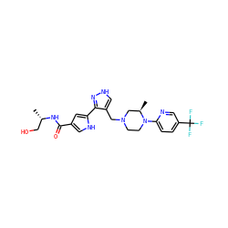 C[C@@H](CO)NC(=O)c1c[nH]c(-c2n[nH]cc2CN2CCN(c3ccc(C(F)(F)F)cn3)[C@H](C)C2)c1 ZINC000115168697