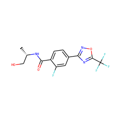 C[C@@H](CO)NC(=O)c1ccc(-c2noc(C(F)(F)F)n2)cc1F ZINC000142945859