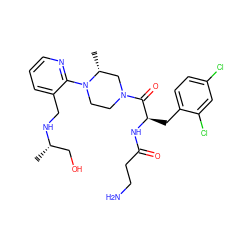 C[C@@H](CO)NCc1cccnc1N1CCN(C(=O)[C@@H](Cc2ccc(Cl)cc2Cl)NC(=O)CCN)C[C@H]1C ZINC000036284861