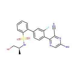 C[C@@H](CO)NS(=O)(=O)c1ccccc1-c1ccc(-c2ncc(N)nc2C#N)c(F)c1 ZINC000224807650