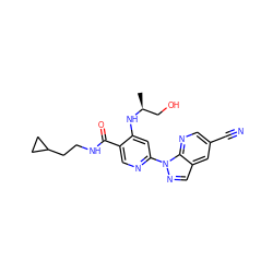 C[C@@H](CO)Nc1cc(-n2ncc3cc(C#N)cnc32)ncc1C(=O)NCCC1CC1 ZINC001772616586