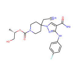 C[C@@H](CO)OC(=O)N1CCC(CC#N)(n2cc(C(N)=O)c(Nc3ccc(F)cc3)n2)CC1 ZINC000218409838