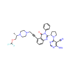 C[C@@H](COC(F)F)N1CCN(CC#Cc2cccc3nc([C@@H]4CCCN4c4ncnc(N)c4C#N)n(-c4ccccc4)c(=O)c23)CC1 ZINC001772579176