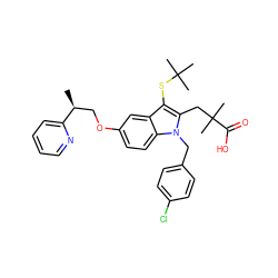 C[C@@H](COc1ccc2c(c1)c(SC(C)(C)C)c(CC(C)(C)C(=O)O)n2Cc1ccc(Cl)cc1)c1ccccn1 ZINC000026468207