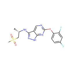 C[C@@H](CS(C)(=O)=O)Nc1n[nH]c2nc(Oc3ccc(F)cc3F)ncc12 ZINC000058638353