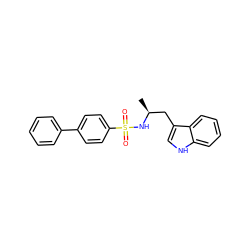 C[C@@H](Cc1c[nH]c2ccccc12)NS(=O)(=O)c1ccc(-c2ccccc2)cc1 ZINC000028820496