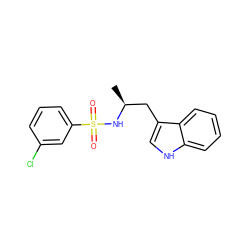 C[C@@H](Cc1c[nH]c2ccccc12)NS(=O)(=O)c1cccc(Cl)c1 ZINC000028820521