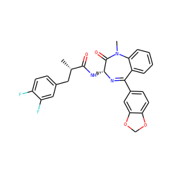 C[C@@H](Cc1ccc(F)c(F)c1)C(=O)N[C@H]1N=C(c2ccc3c(c2)OCO3)c2ccccc2N(C)C1=O ZINC000013587628