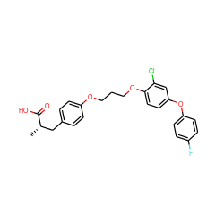 C[C@@H](Cc1ccc(OCCCOc2ccc(Oc3ccc(F)cc3)cc2Cl)cc1)C(=O)O ZINC000028571734