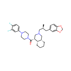 C[C@@H](Cc1ccc2c(c1)OCO2)CN1C[C@@H](C(=O)N2CCN(c3ccc(F)c(F)c3)CC2)[C@H]2CCCC[C@H]2C1 ZINC000049606039