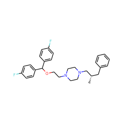 C[C@@H](Cc1ccccc1)CN1CCN(CCOC(c2ccc(F)cc2)c2ccc(F)cc2)CC1 ZINC000023360826