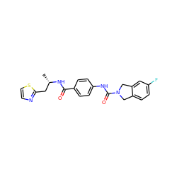 C[C@@H](Cc1nccs1)NC(=O)c1ccc(NC(=O)N2Cc3ccc(F)cc3C2)cc1 ZINC000166086822