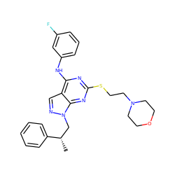 C[C@@H](Cn1ncc2c(Nc3cccc(F)c3)nc(SCCN3CCOCC3)nc21)c1ccccc1 ZINC000299864582