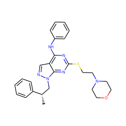 C[C@@H](Cn1ncc2c(Nc3ccccc3)nc(SCCN3CCOCC3)nc21)c1ccccc1 ZINC000299870981