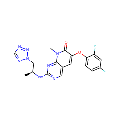 C[C@@H](Cn1ncnn1)Nc1ncc2cc(Oc3ccc(F)cc3F)c(=O)n(C)c2n1 ZINC000058638645