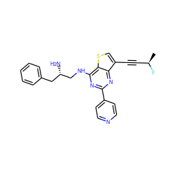 C[C@@H](F)C#Cc1csc2c(NC[C@@H](N)Cc3ccccc3)nc(-c3ccncc3)nc12 ZINC000223658214