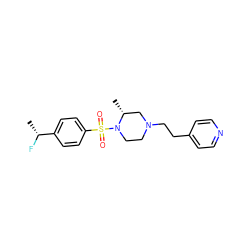C[C@@H](F)c1ccc(S(=O)(=O)N2CCN(CCc3ccncc3)C[C@H]2C)cc1 ZINC000040949382