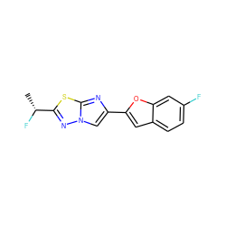 C[C@@H](F)c1nn2cc(-c3cc4ccc(F)cc4o3)nc2s1 ZINC000653760139