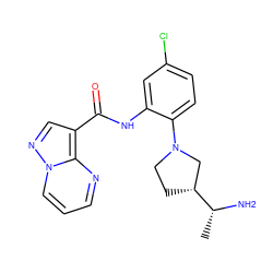 C[C@@H](N)[C@@H]1CCN(c2ccc(Cl)cc2NC(=O)c2cnn3cccnc23)C1 ZINC000113653140