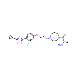 C[C@@H](N)C(=O)N1CCCN(CCCOc2ccc(-c3noc(C4CC4)n3)c(F)c2)CC1 ZINC000013589353