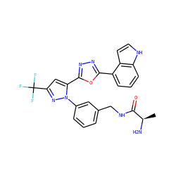C[C@@H](N)C(=O)NCc1cccc(-n2nc(C(F)(F)F)cc2-c2nnc(-c3cccc4[nH]ccc34)o2)c1 ZINC000209584863