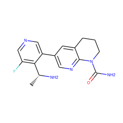 C[C@@H](N)c1c(F)cncc1-c1cnc2c(c1)CCCN2C(N)=O ZINC001772574207