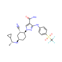 C[C@@H](N[C@@H]1CC[C@H](n2cc(C(N)=O)c(Nc3ccc(S(=O)(=O)C(F)(F)F)cc3)n2)[C@@H](C#N)C1)C1CC1 ZINC000222976868