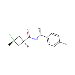 C[C@@H](NC(=O)[C@]1(C)C[C@@](C)(Cl)C1)c1ccc(Br)cc1 ZINC000145227267