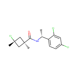 C[C@@H](NC(=O)[C@]1(C)C[C@@](C)(Cl)C1)c1ccc(Cl)cc1Cl ZINC000145701472