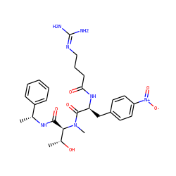 C[C@@H](NC(=O)[C@H]([C@@H](C)O)N(C)C(=O)[C@H](Cc1ccc([N+](=O)[O-])cc1)NC(=O)CCCN=C(N)N)c1ccccc1 ZINC000026850444