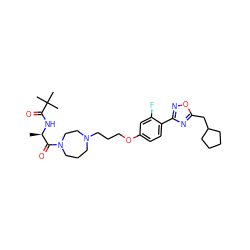 C[C@@H](NC(=O)C(C)(C)C)C(=O)N1CCCN(CCCOc2ccc(-c3noc(CC4CCCC4)n3)c(F)c2)CC1 ZINC000027739338